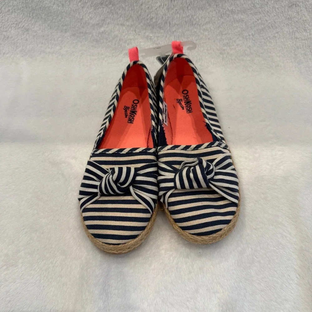 OshKosh Bgosh Kids Girls Navy White Striped Flat Shoes Size 13‎ Slip On